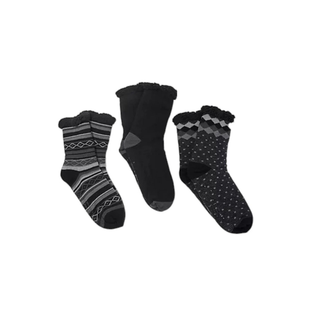 MUK LUKS Men's 3-Pack Shea Butter Cabin Socks Black